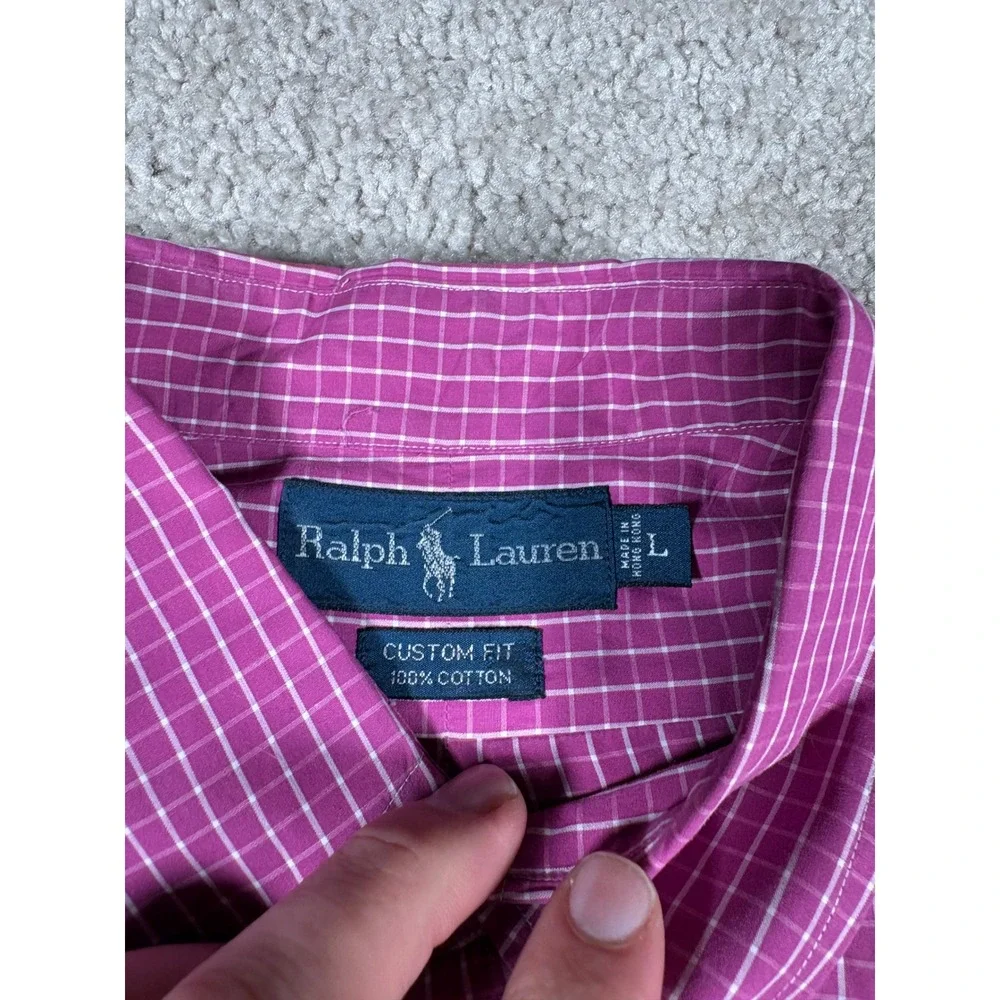 Polo Ralph Lauren Mens Large Custom Fit Pink Check Button Down Shirt Long Sleeve